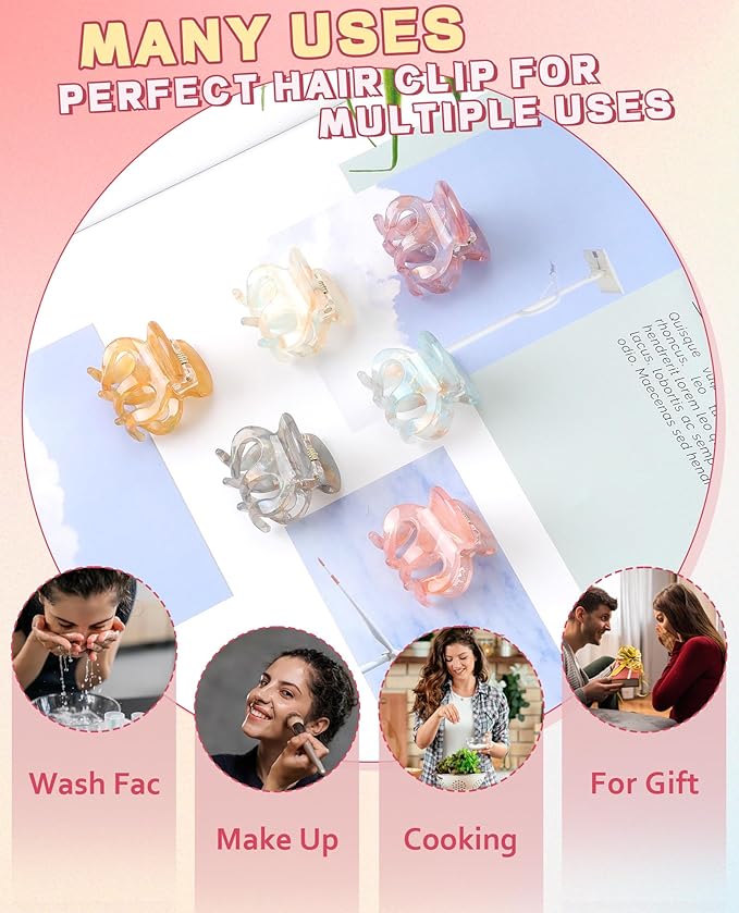 CHLINS 12 Pcs Small Hair Clips for Women, Cute Acrylic Mini Claw Clips Accessories for Thin Fine Hair, Non-Slip Little Jaw Clamps for Half Updo Styling & Bangs