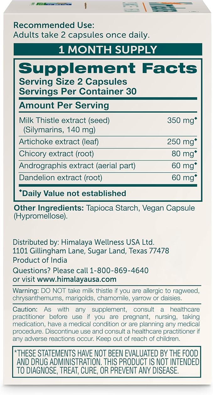 Himalaya Milk Thistle Liver Support Capsules, Liver Detox, 350 mg, 60 Count