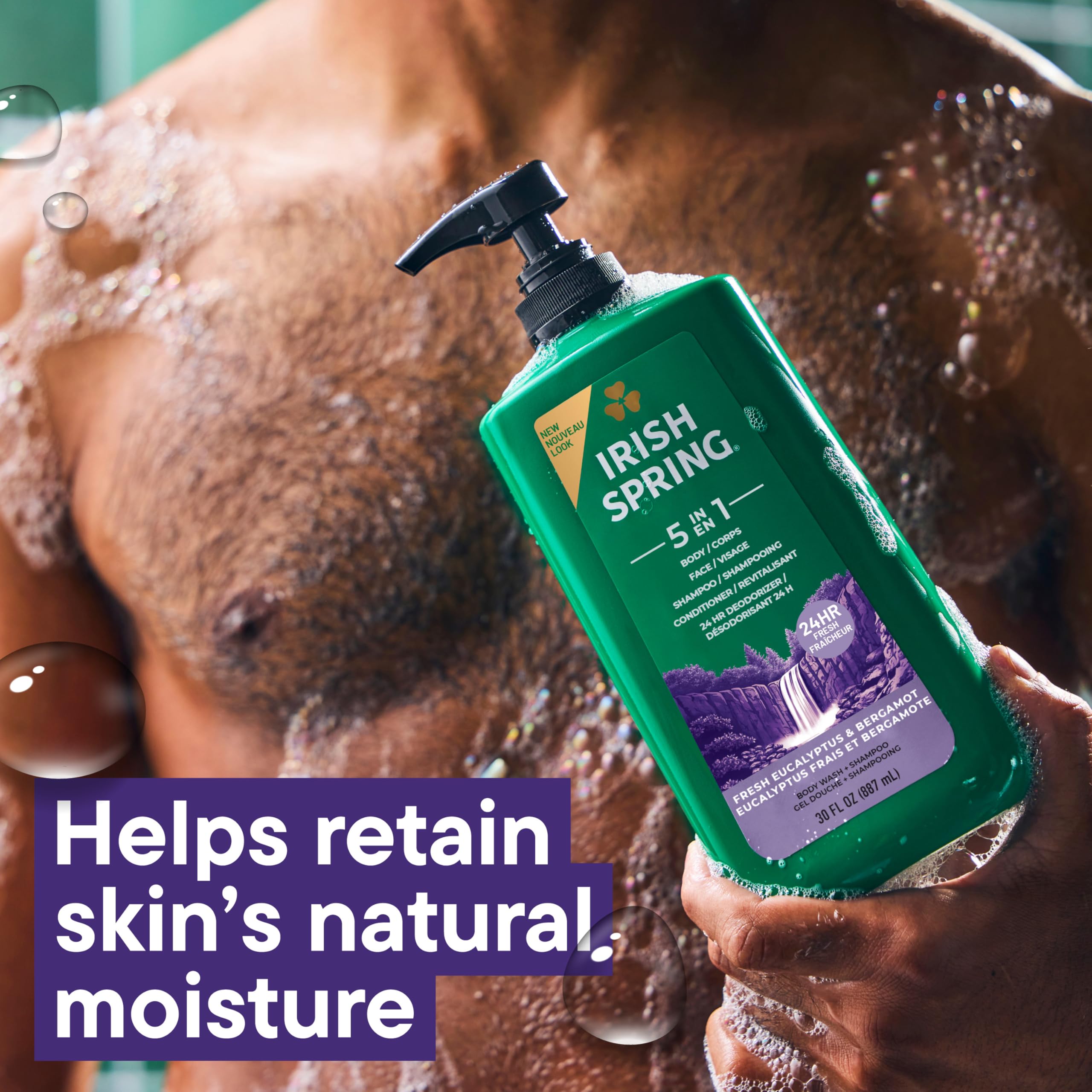 Irish Spring 5 in 1 Body Wash for Men, Fresh Eucalyptus & Bergamot, 887 mL