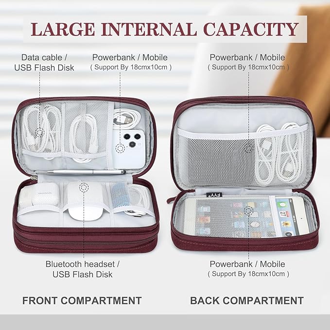 FYY Electronic Organizer, Travel Tech Pouch Bag, Large, Wine Red