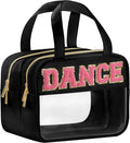 BuyCard Dance Chenille Letter Bags Clear Makeup Bag for Travel, Dance Gift Cosmetic Pouch with Handles and Zipper, Nylon & PVC Waterproof Large Dance Accessories Toiletry Purse Storage Bag for Women