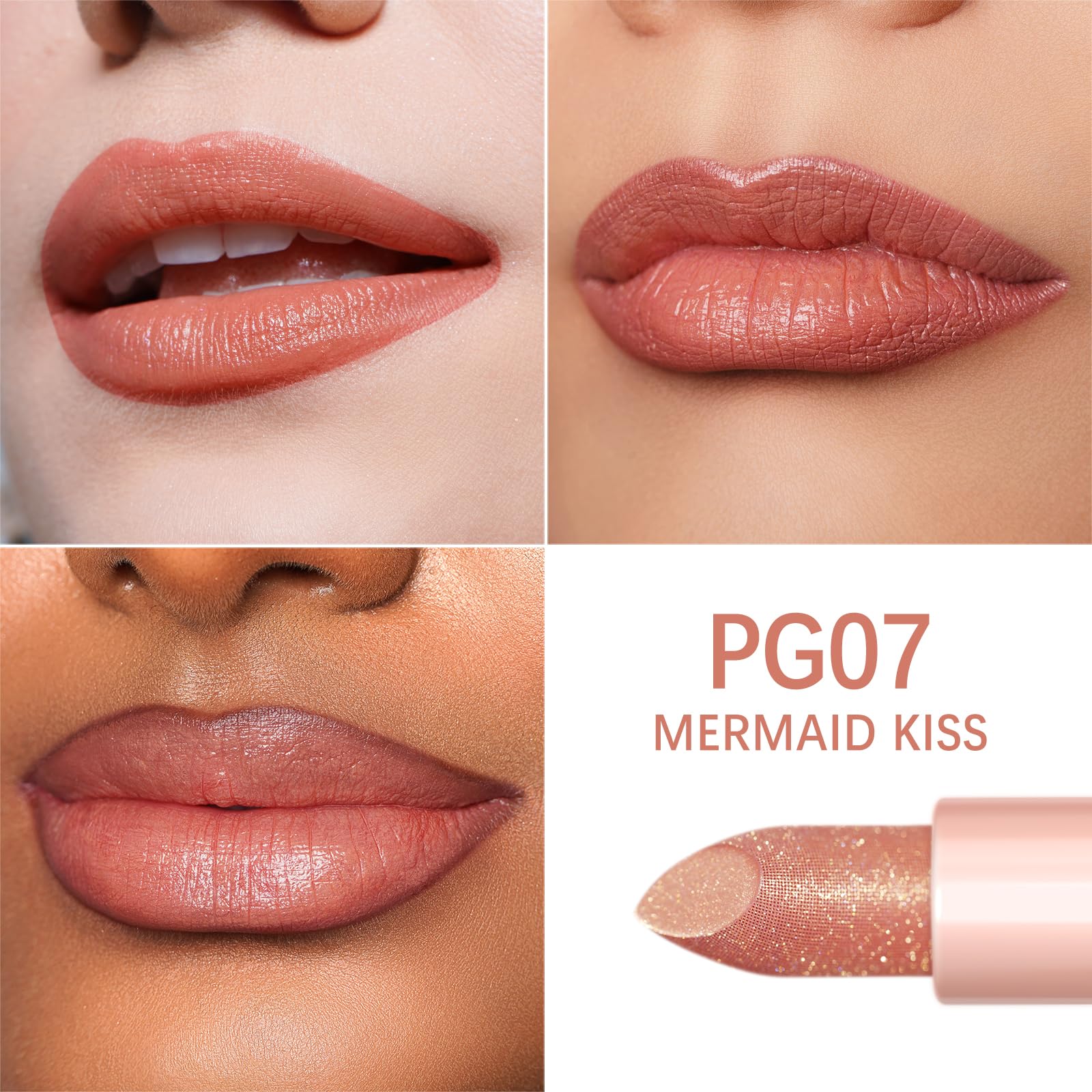 Oulac Moisturizing Peach Lipstick for Girls Moisture-Rich Tinted Lip Balm with Sparkle, Lightweight Lip Makeup, Shea Butter Formula, Vegan & Gluten Free, PG07 Mermaid Kiss