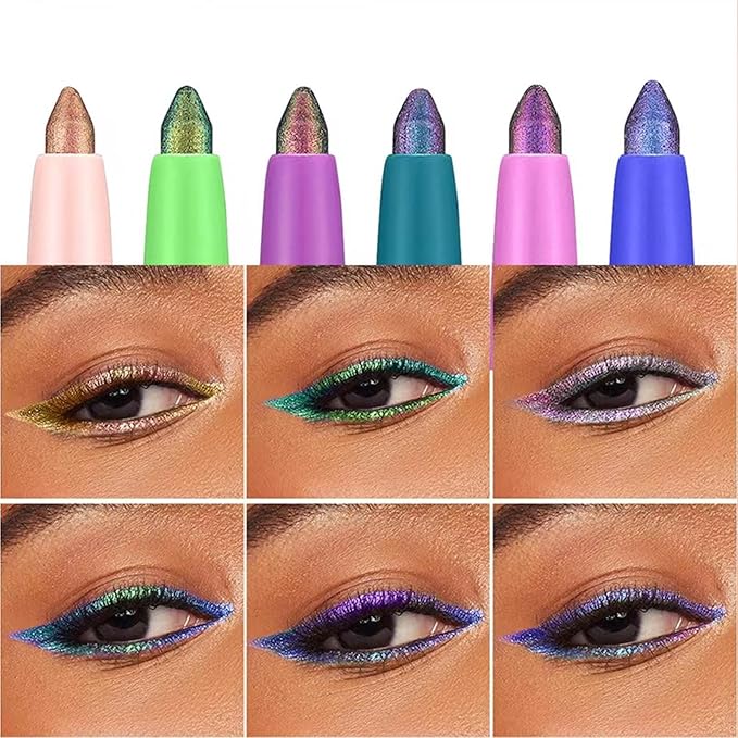 TWLBXMG Green Eyeliner Pen Chameleon Metallic Shimmer Color Changing Eye liner Pencil, Waterproof Long Lasting Eyeshadow & Eyeliner 2 In 1, Highly Pigmented Smudge Proof # 02