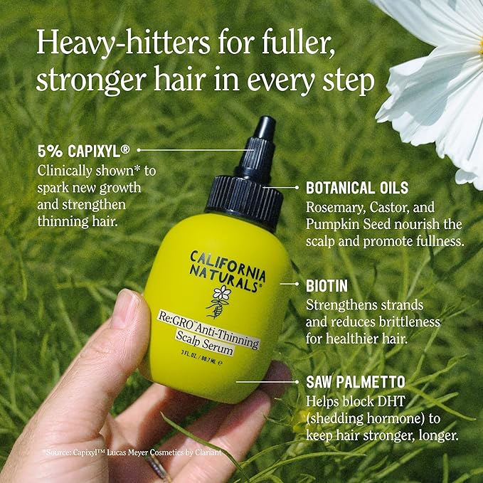 California Naturals Women's ReGRO Anti-Thinning Scalp Serum, 5% Capixyl with Biotin, Caffeine & Castor and Rosemary Oil, Non-Sticky Cooling Formula, Vegan & Cruelty Free, 3oz