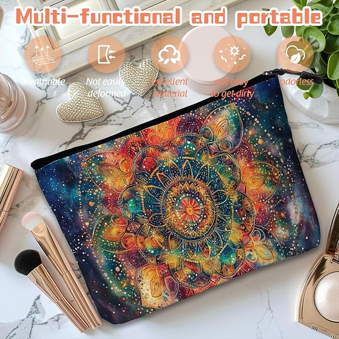 Scribesense Cosmetic Bags Travel Makeup Toilet Case Waterproof Pouch for Women Girls 6.7X9.45inches - Vivid Celestial - Hued Mandala
