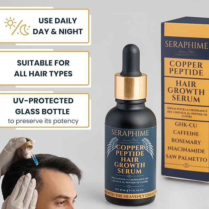 Seraphime Copper Peptide Serum for Hair Growth - Caffeine, Niacinamide, Rosemary Oil, Saw Palmetto Hair Density Serum, Topical Tripeptide Scalp Care for Hair Thinning, Women & Men 1 fl oz