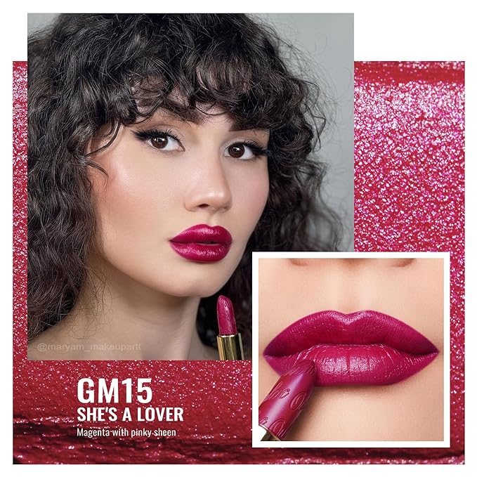 Oulac Matte Magenta Lipstick with Glow Metallic Finish - Vegan Lipstick for Women, Creamy Texture, Hydrating Clean Beauty Formula, High-End Magnetic Hook Design, GM15 She's A Lover