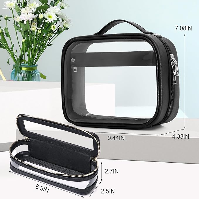Pinkmik Travel Makeup Bag Set Portable Clear Cosmetic & Toiletry Case Women's Purse Organizer and Car Essentials with Zipper