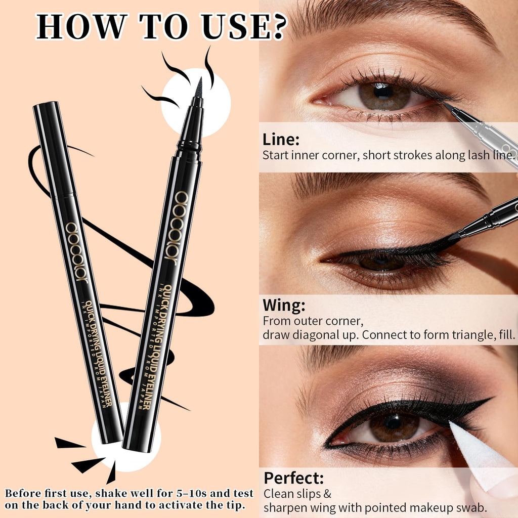 docolor Waterproof Eyeliner Pen Super Slim Precise All Day Black Eyeliner Liquid Professional Makeup Liquid Eye Liner Pencil for Women