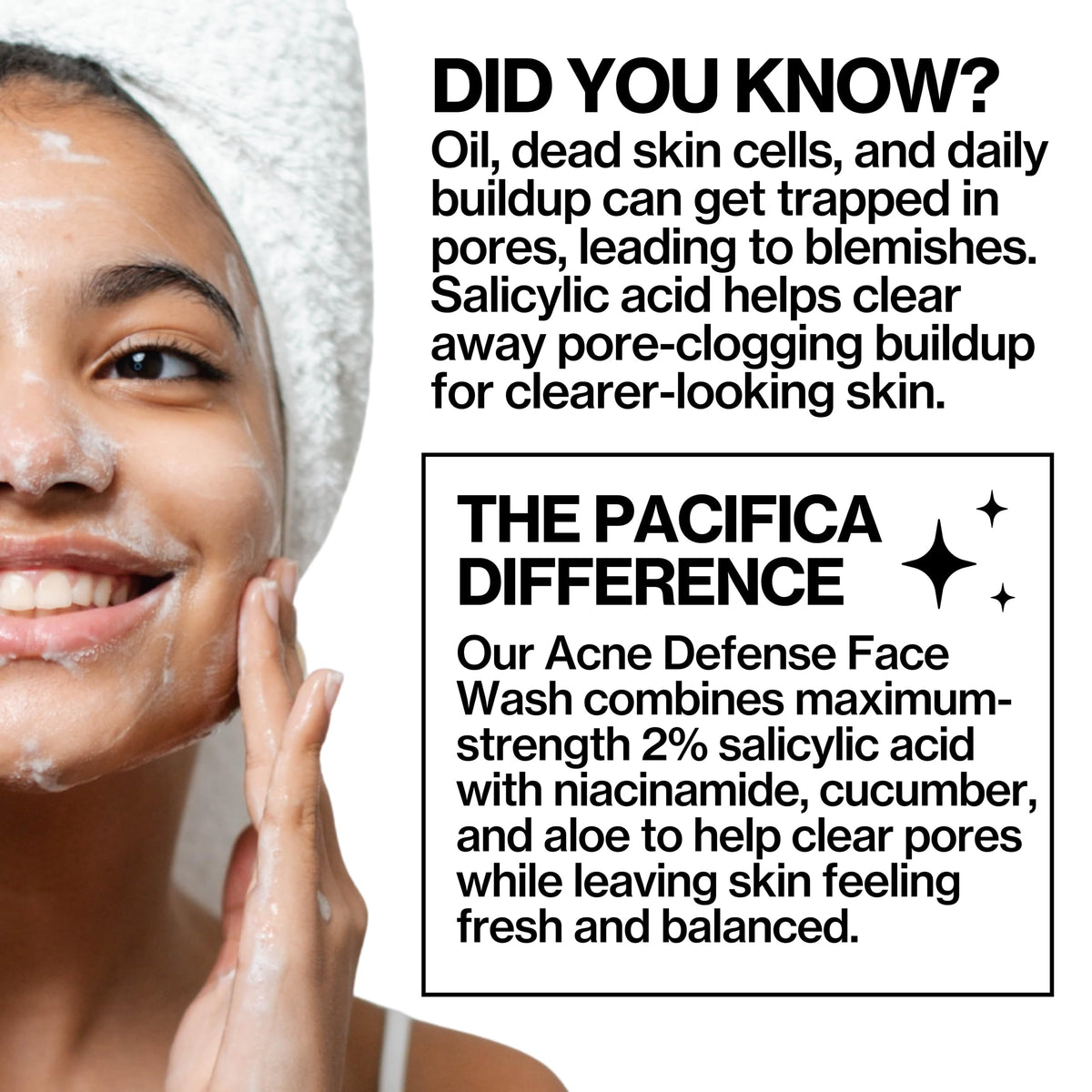 Pacifica Acne Defense Face Wash - Deep Pore Purifying Face Cleanser - w/ 2% Salicylic Acid, Pore Reducing Niacinamide & Inflammation Reducing Cucumber - for Sensitive Skin Vegan Dermatologist Tested