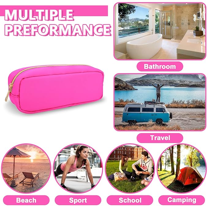 Small Pencil Case Makeup Bag for Purse, Cute Pencil Pouch Preppy Nylon Makeup Brush Bag with Zipper, Girls Portable Stationery Storage Case Small Pen Bag for Office School College(Slim-Bubblegum)