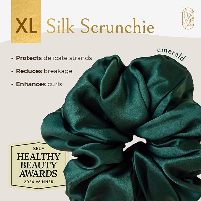 Curlfriend Oversized Mulberry Silk Scrunchie for Women, XL, Emerald