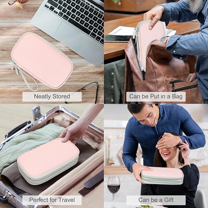 FYY Electronic Organizer, Travel Tech Pouch Bag, Medium, Light Pink