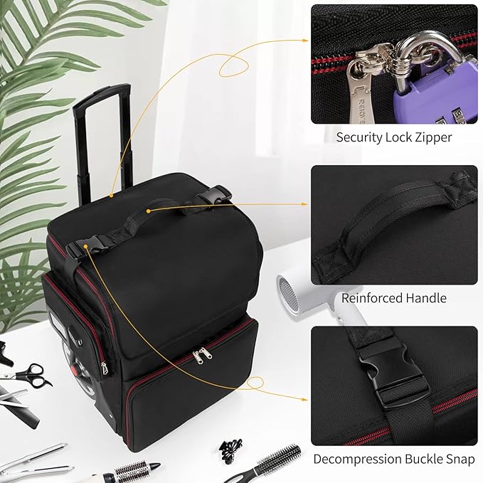OCHEAL Large Makeup Train Case with 4 Travel Makeup Bags Set, Cosmetic Case for Hairstylist, Hairdresser Storage Bag with Detachable Pouch, Heat Insulation and Anti-Scalding Full Layer