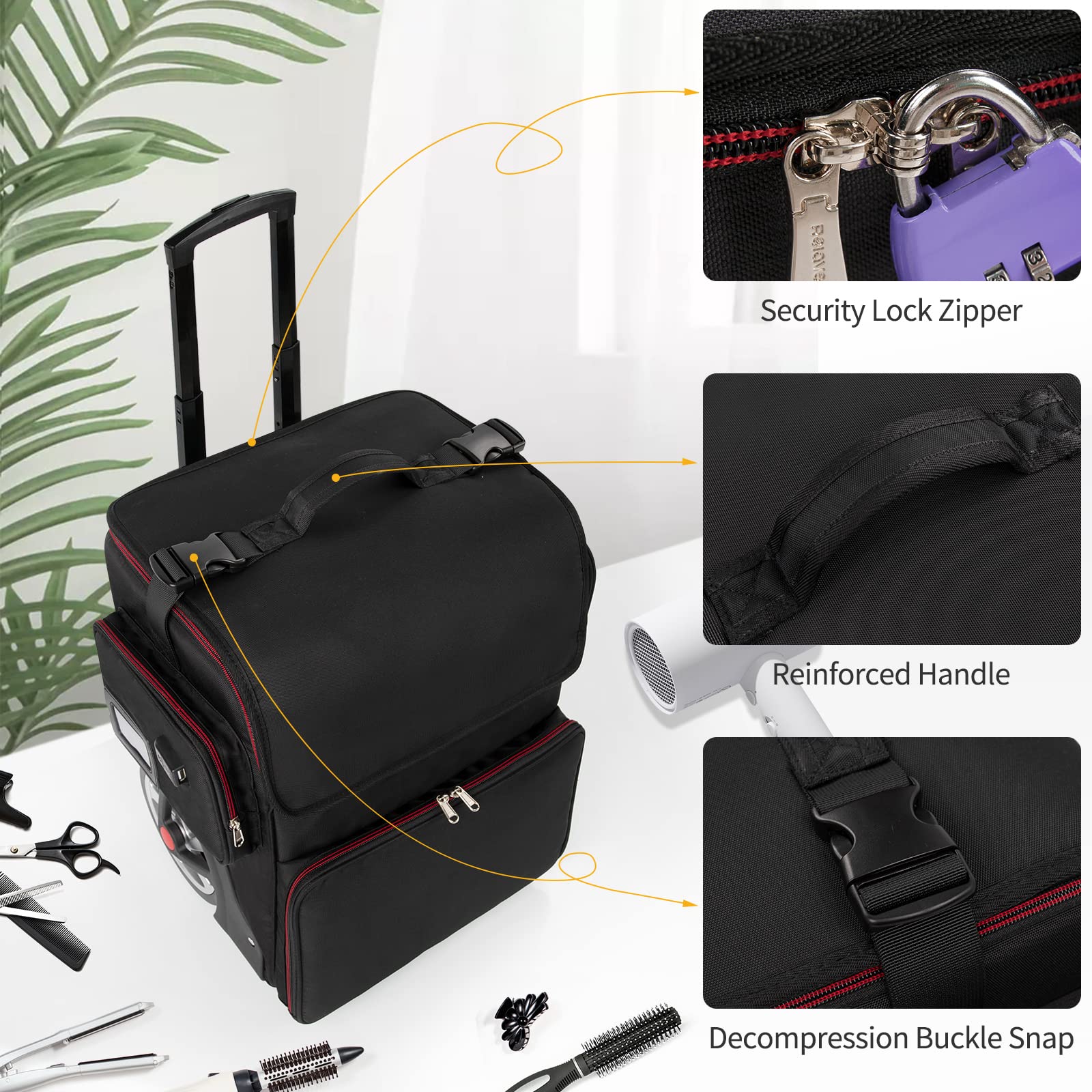 OCHEAL Large Makeup Train Case with 4 Travel Makeup Bags Set, Cosmetic Case for Hairstylist, Hairdresser Storage Bag with Detachable Pouch, Heat Insulation and Anti-Scalding Full Layer