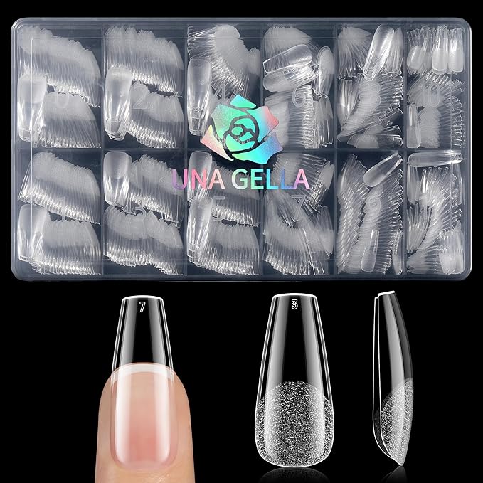 UNA GELLA 600Pcs Medium Coffin Nails Tips, Gel Nail Tips Coffin Pre Etched Press On Nails Fake Soft Gel Nail Tips For Nail Extension Ombre Stlye Art Home DIY Salon 12 Sizes