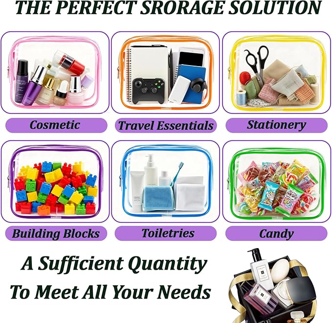 YOQIVEXU 6 Pieces Clear Makeup Bags Bulk, TSA Approved Toiletry Bag Clear Cosmetic Toiletries Pouch with Zipper, Waterproof Vinyl Plastic Organizer Case for for Women Carry-on Travel Essentials