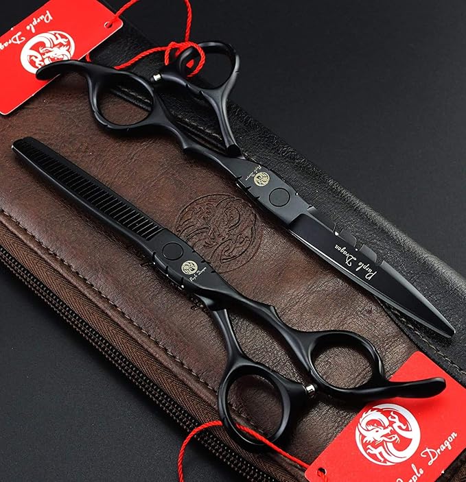 Purple Dragon 6 inch Hair Cutting Shears Set with Bag for Barbers - Black