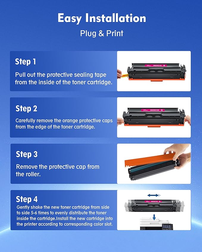 206X 206A Toner Cartridge 4 Pack M283fdw - High Yield Replacement for HP 206X 206A Compatible with HP Color LaserJet Pro MFP M283fdw Toner, M283cdw M255dw, Color Pro M283 M255 Series | W2110X