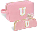 Sernaxi Personalized Initial Makeup Bag Trendy Stuff Corduroy Cosmetic Bag Travel Toiletry Bag, Valentine’s Day Gift Makeup Organizer Case & Makeup Pouch for Women teen Girls Mom Girlfriend Wife
