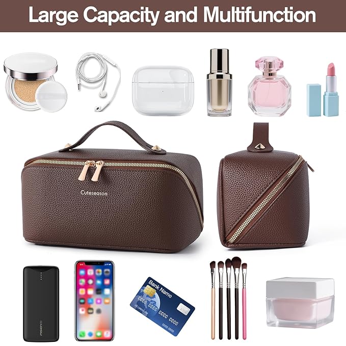 Travel Makeup Bag Travel Toiletry Bag Waterproof PU Leather Checkered Makeup Organizer Bag Woman Cosmetic Organizer Bag With Headband and Wristband Set(Black, Checkerboard pattern)