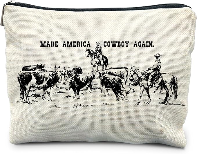 RYYCDOI Western Makeup Bag, Western Gifts for Women, Cowgirl Gifts, Country Girl Gifts, Make America Cowboy Again Vintage Cosmetic Bags Toiletry Bag for Women