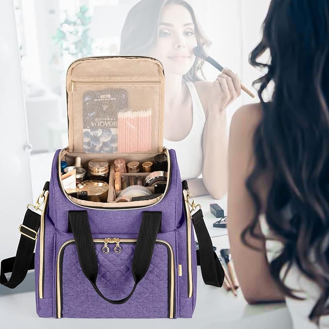 LUXJA Travel Makeup Bag with 2 Removable Makeup Cases, Purple