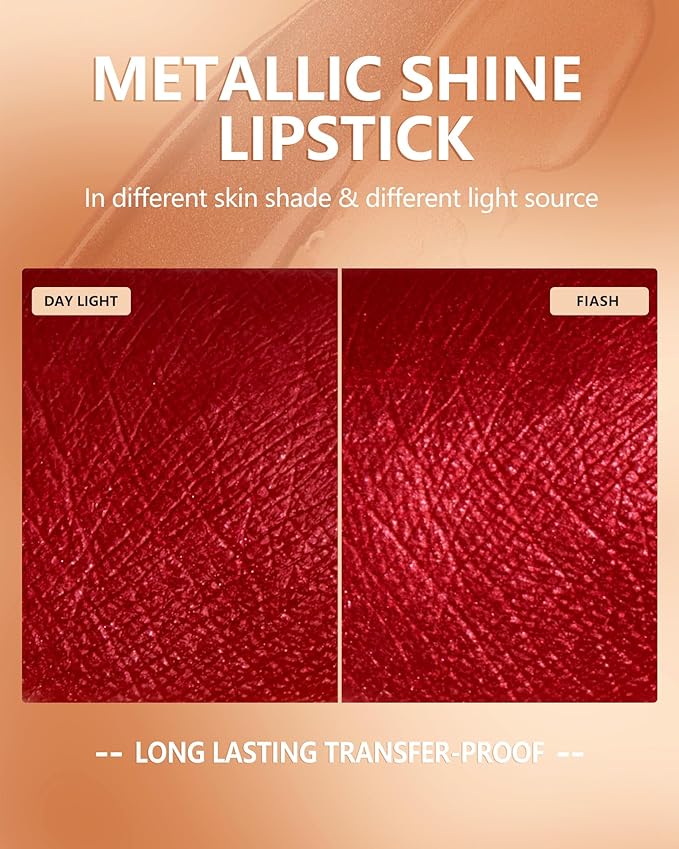 MAKI YIKA Red Lipstick Glitter for Women Metallic Lipsticks Long Lasting