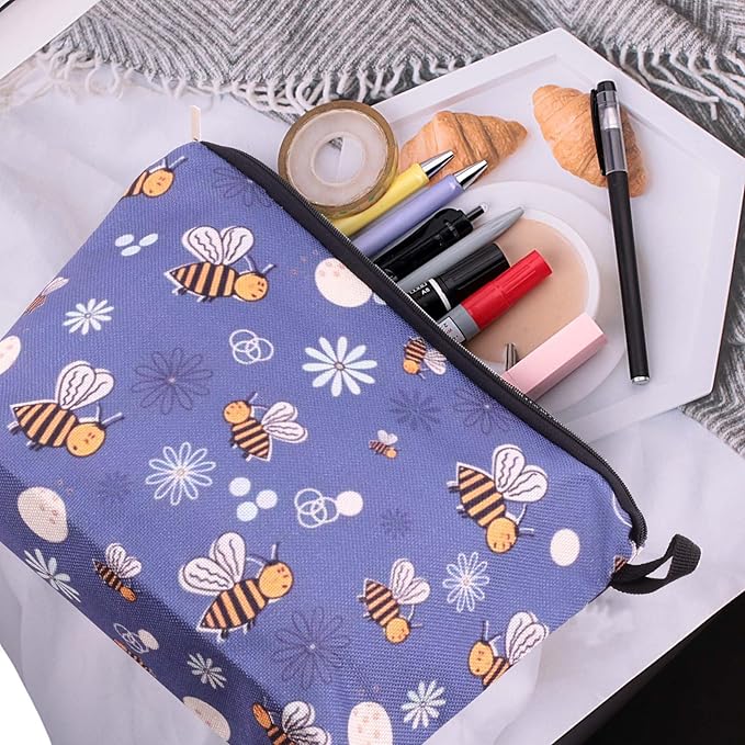 Pebarmnt Cute Animal Lovers Gifts Dinosaur Tropical Sloth Butterfly Cosmetic Bag Makeup Pouch with Zipper (bee)