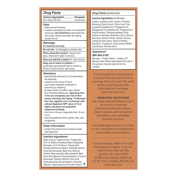 Caldera + Lab The Face SPF 30 | Broad Spectrum Mineral Sunscreen, 1.7 Fl Oz