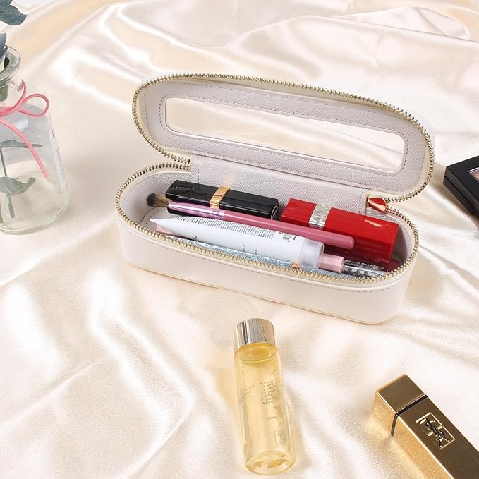 FFpaw Clear Makeup Bag, Small Makeup Bag TSA Approved Toiletry Bag Cosmetic Travel Bag Cute Makeup Bag Organizer Makeup Case Pouch Car Essentials for Women Men (Slim White)