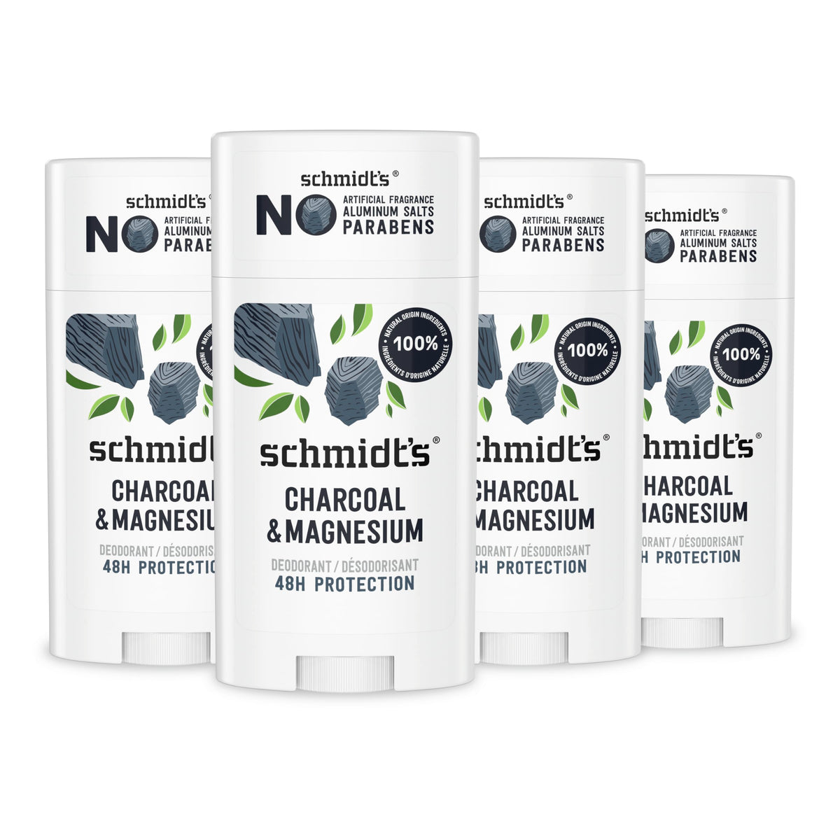 Schmidt's Aluminum-Free Vegan Deodorant Charcoal & Magnesium 2.65 oz 4 ct