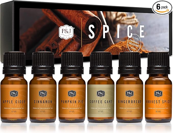 P&J Trading Fragrance Oils for Diffusers for Home Spice Set Fragrance Scents for Candle Making - Soap Making Supplies - Car Diffuser Scents - Essential Home Gift Set - Apple Cider, Cinnamon & More