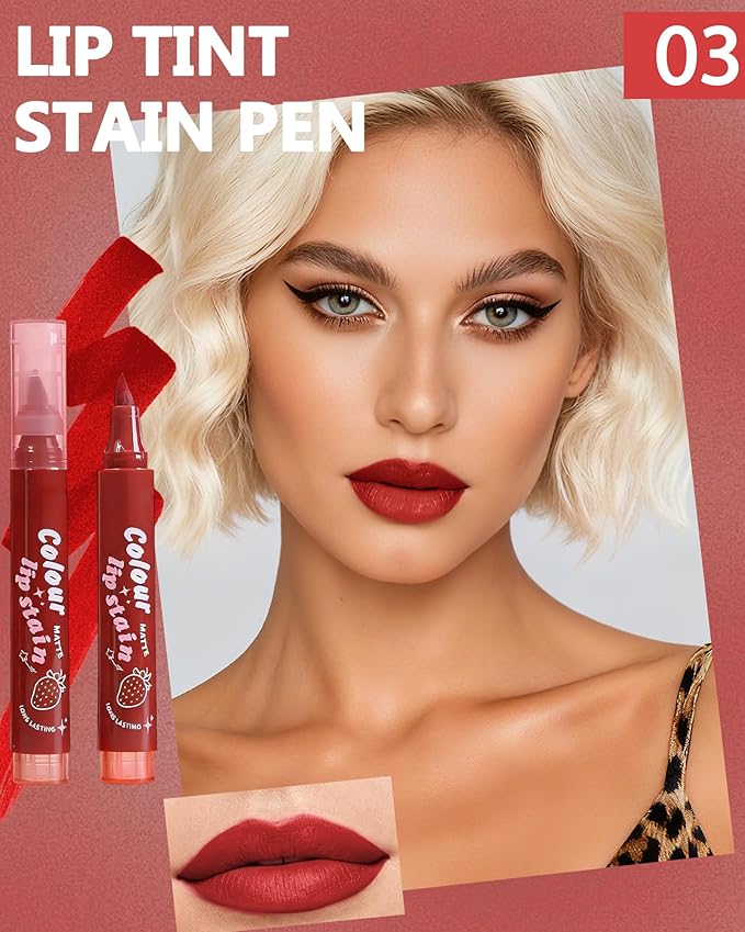 Lip Tint Stain Pen, Red Brown Waterproof Long Lasting Matte Lip Liner Stain
