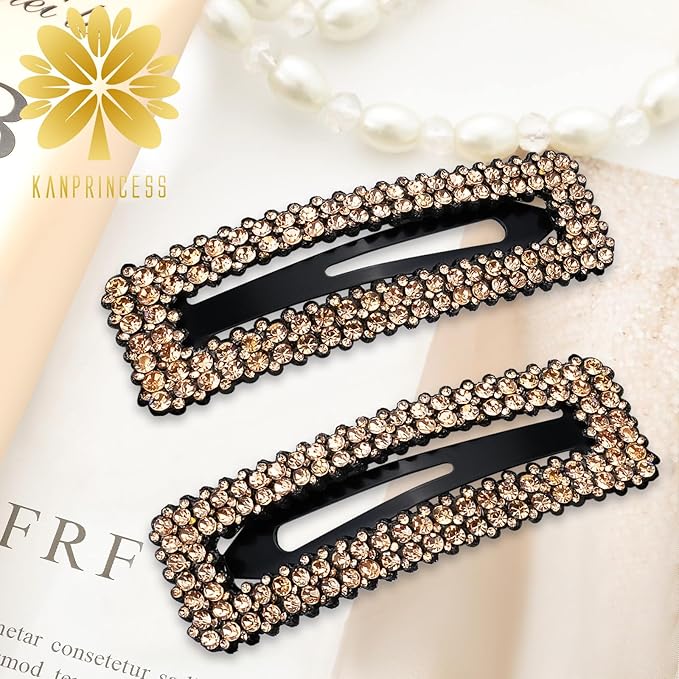 Kanprincess Rhinestone and Crystal Hair Clips 2-Pack, Sparkly Barrettes & Elegant Bling Accessories for Women & Girls(Set8)