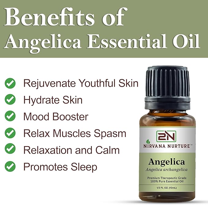 Nirvana Nurture Angelica Essential Oil, 100% Pure Undiluted, Aromatherapy Oil for Diffuser, Hair & Skin Care