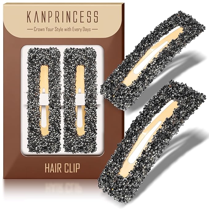 Kanprincess Rhinestone and Crystal Hair Clips 2-Pack, Sparkly Barrettes & Elegant Bling Accessories for Women & Girls(Set12)