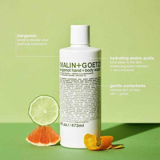 MALIN+GOETZ Hand + Body Wash Foaming Gel Cleanser, Bergamot 16 fl oz