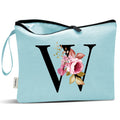 Vavabox A-Z Personalized Makeup Bag, Birthday Gifts for Women Mom, Gifts for Best Friend, Bride Bridesmaid Cosmetic bag (W, Aqua)