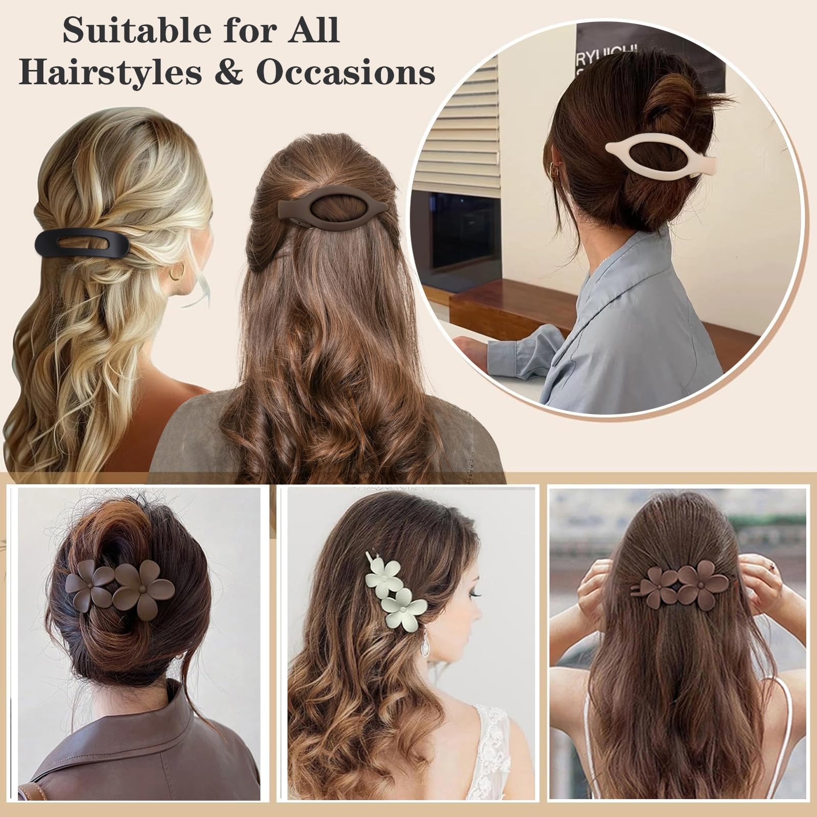 6 Pack Large Flat Claw Clips for Women, French Matte Non Slip Flat Hair Clips, 3 Styles Strong Hold Side Slide Barrettes for Thick Thin Fine Hair, Duckbill No Crease Hair Accessories (Pink&Blue)