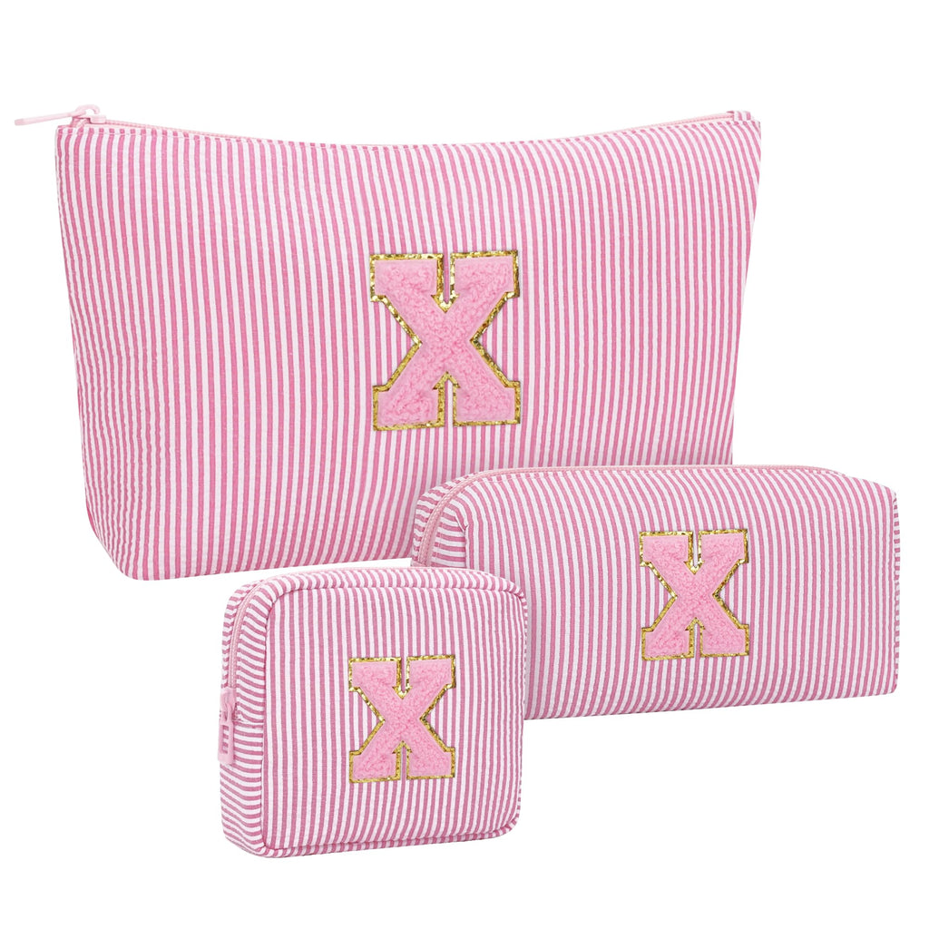 MONSTINA Personalized Initial Makeup Bag for Women,Make Up Case for Girlfriend Bridesmaid Wife,|Personalized Gifts for Women Friends|Cute Toiletry Make Up Traveling Stuff Organizer,Pink X