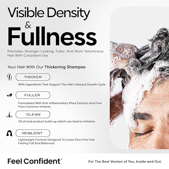 Feel Confident Haircare Thickening Shampoo – Saw Palmetto, Pumpkin Seed Oil, Caffeine & Turmeric for Thinning & Fine Hair, Men & Women, Supports Hair Growth, Density & Volume- Hair Surgeon Formulated