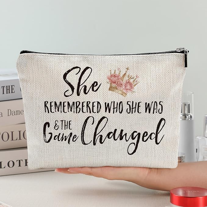 Canvas Makeup Bag for Women, Inspirational God Says I Am Cosmetic Pouch, 70th 80th Birthday, Travel Toiletry Organizer with Sports & Floral Patterns (The Game Changed)
