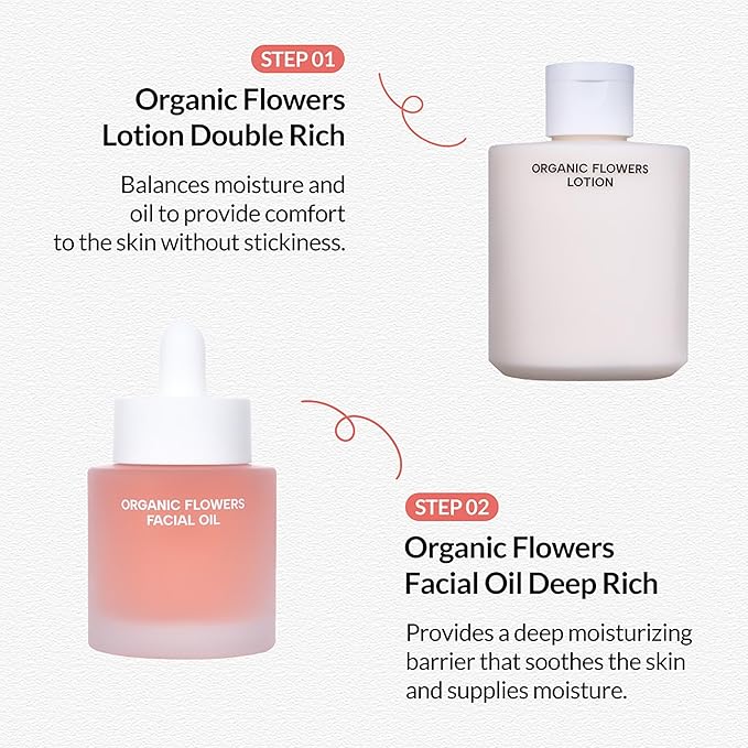 Whamisa Organic Flowers Facial Oil Deep Rich, Hydrating Watery Formula with Fermented Ingredients, Nourishing, Glowing Hydration, Korean Skin Care (32ml)