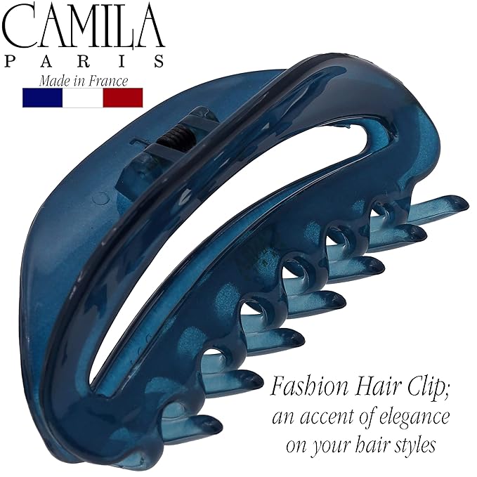Camila Paris CP3125 French Hair Clips for Women, 3.5" Blue, Large Claw Clip Strong Hold All Day, No Damage No Slip Claw Clips for Thick Curly Wavy Fine Straight Hair, Jaw Clip Made in France