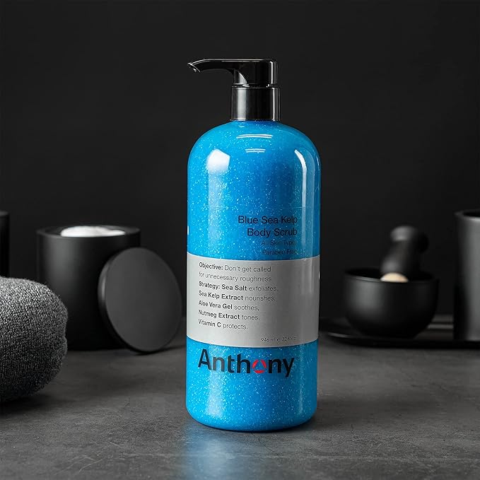 Anthony Exfoliating Body Scrub, Body Exfoliator Scrub with Sea Salt, Vitamin C, Aloe Vera and Blue Sea Kelp, Exfoliating Scrub for Men, Smooth Hydrated Skin, 32 Fl Oz