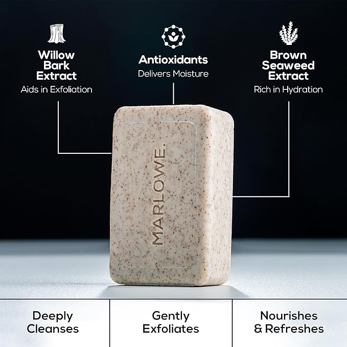 MARLOWE. Body Scrub Soap, Exfoliating Soap Bar, Santal, 7 oz (3 Bars)