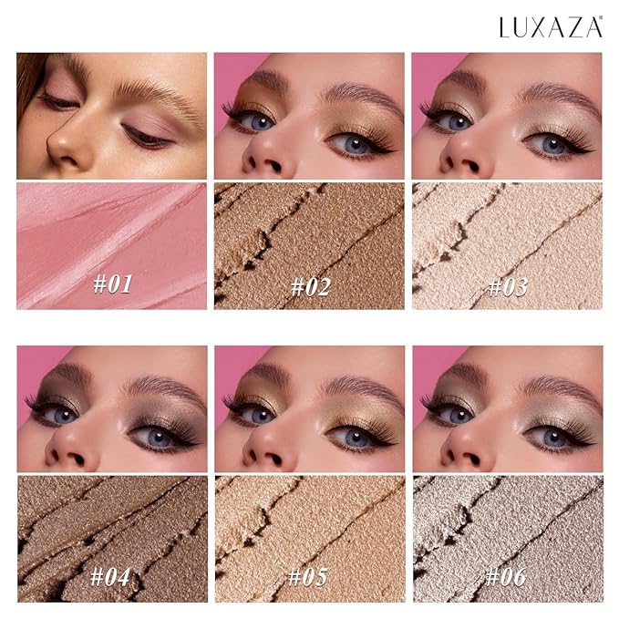 LUXAZA PRO Neutral Eyeshadow Stick Makeup 6PCS Set, Brown Nude Metallic Shimmer Matte Cream Eye Shadow Palette Eyeliner Brightener Pencil Crayon, Party Makeup - BROWN CANYON