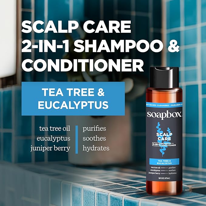 Soapbox Scalp Care Men's 2-in-1 Shampoo and Conditioner, Leaves Hair & Scalp Balanced & Soothed - Clean Ingredients Free of Harsh Chemicals, Sulfates, Parabens & Silicones - 2 Pack
