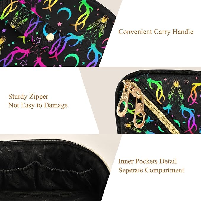 MNSRUU Makeup Organizer Bag, Bright Deer Skulls Travel Makeup Bags Makeup Vanity Case Large Capacity Rhombus Cosmetic Toiletry Bag for Girl Women Ladies